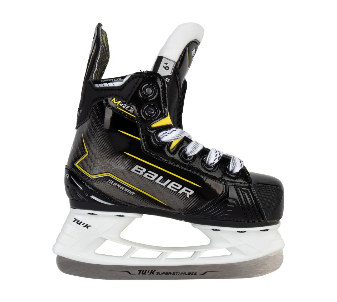 Pair of Bauer M40 Youth Skates in black and yellow.