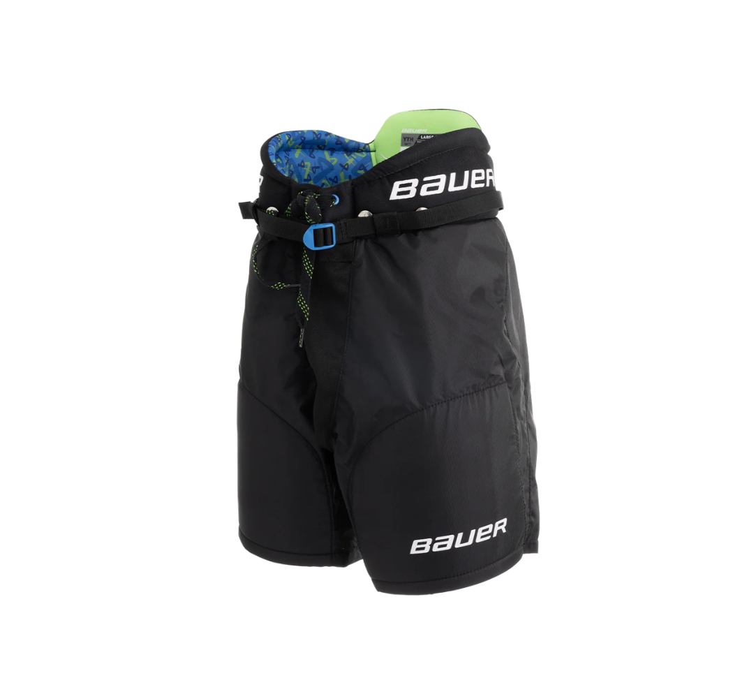 Bauer X black hockey pants with white logo.