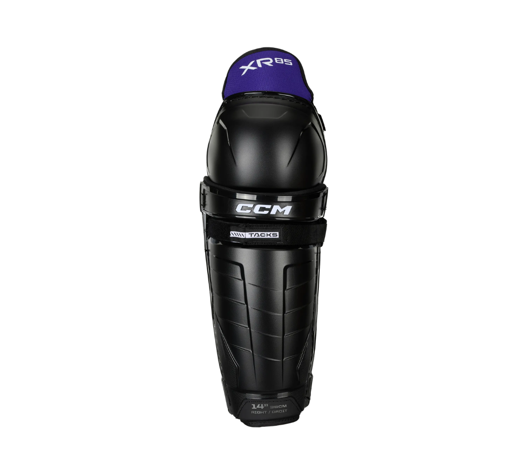One pair of senior CCM tacks xr85 shin guards in size 14".