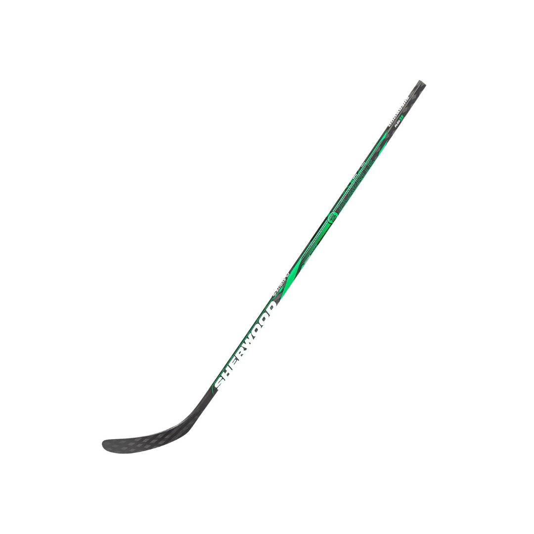 Youth hockey stick with a black and green design from sherwood.
