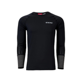 A black long-sleeve baselayer shirt by CCM with a grey logo on the chest and grey wrist protective sleeve cuffs.
