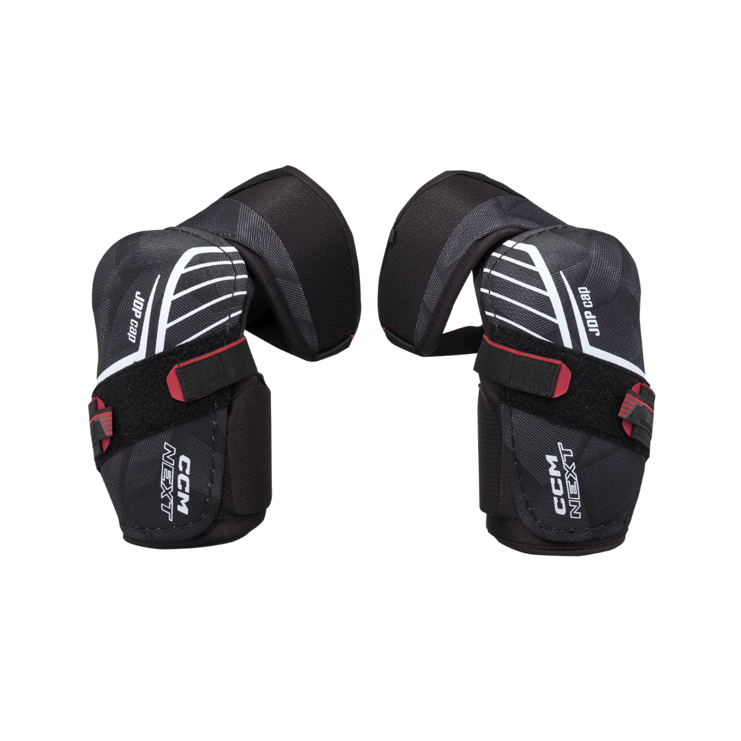 CCM NEXT (2026) Elbow Pads in black,white and red.
