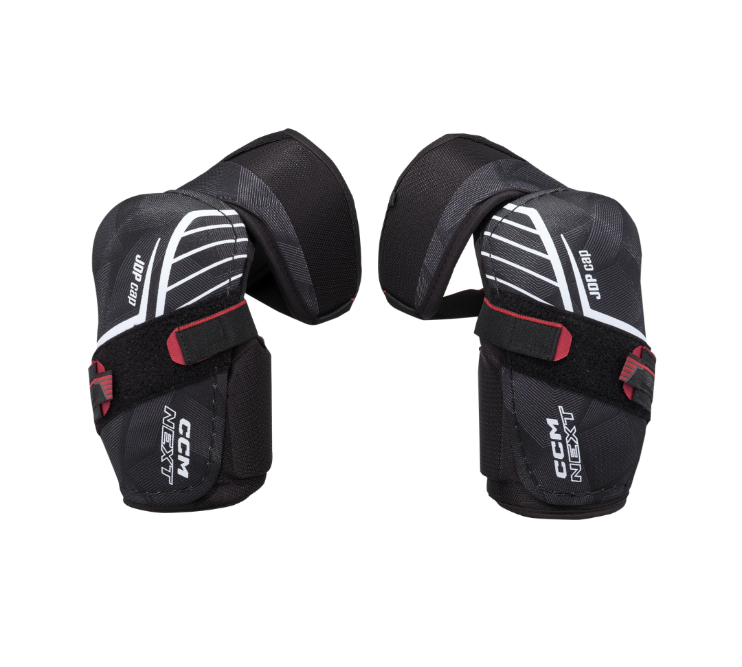 CCM NEXT (2026) Elbow Pads in black,white and red.