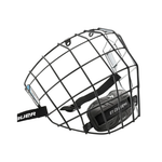 "Bauer III" hockey cage with black exterior and white interior. 