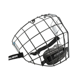 "Bauer III" hockey cage with black exterior and white interior. 
