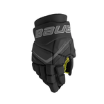 Pair of Bauer Fly40 black on black junior hockey gloves.