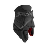 Pair of Bauer Fly40 black on black senior and intermediate hockey gloves.