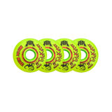 Four "Trickster XX" green and red indoor roller hockey wheels
