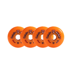 Four "Rinkser Beast" orange roller hockey wheels