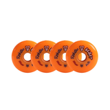 Four "Rinkser Beast" orange roller hockey wheels