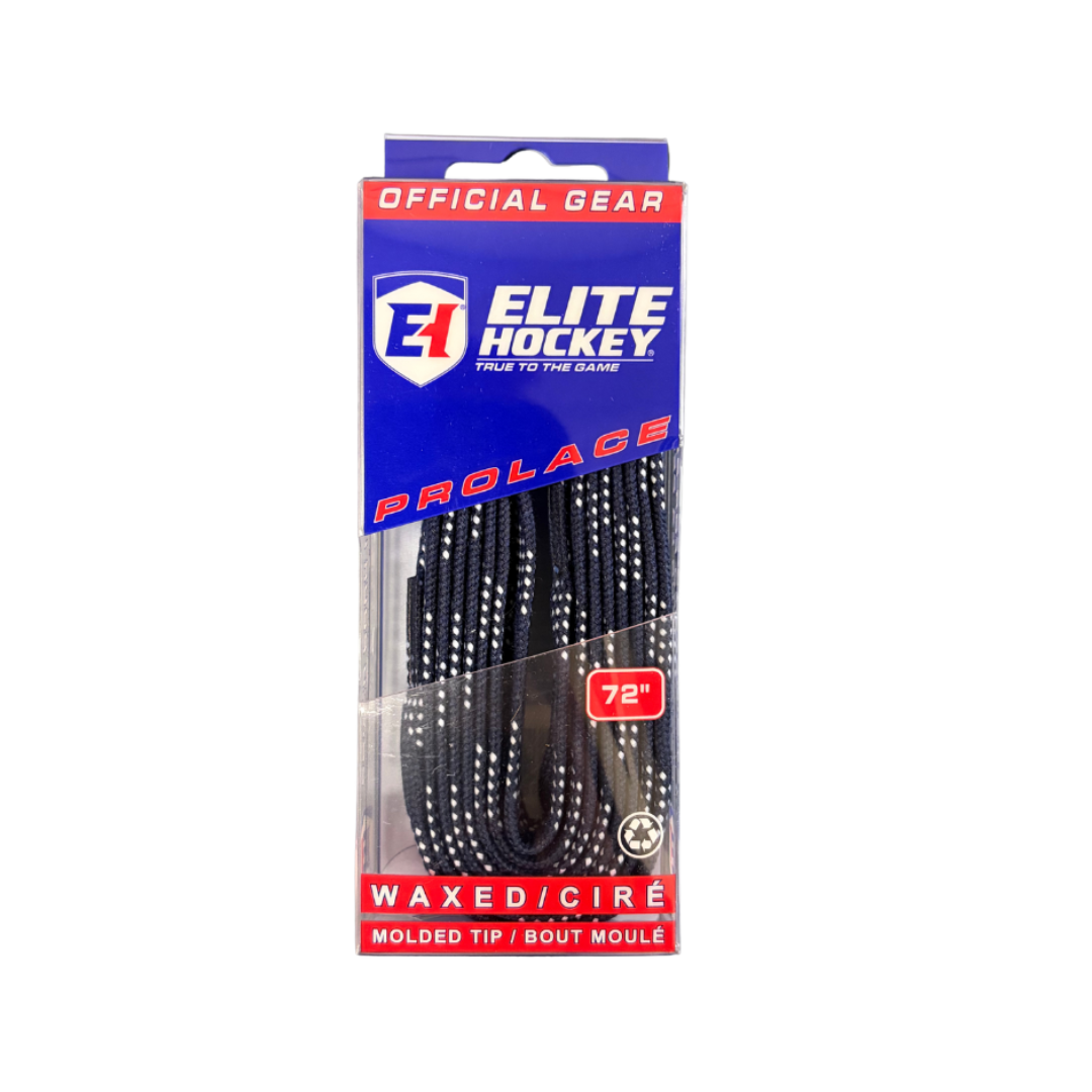 One pair of Elite Hockey Prolace waxed hockey laces in the color Navy.