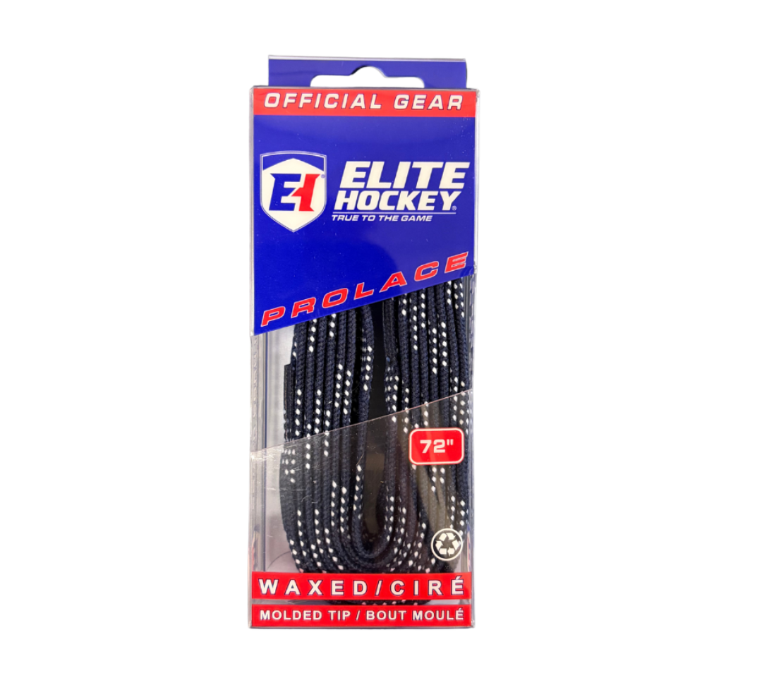 One pair of Elite Hockey Prolace waxed hockey laces in the color Navy.